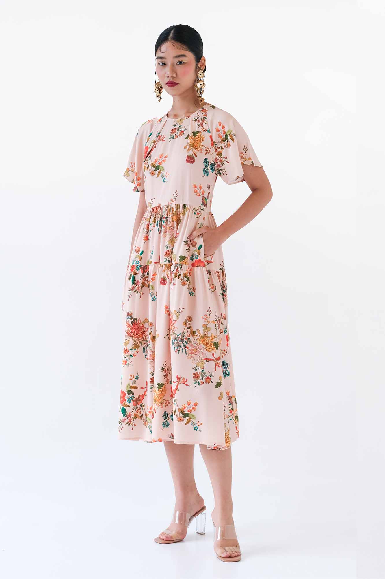 Broderie Blush Flutter Midi Dress