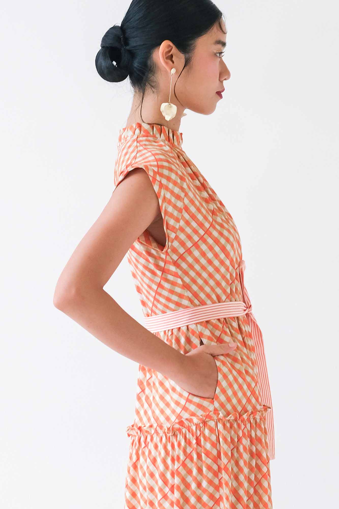 Mandarin Check Tiered Maxi Dress