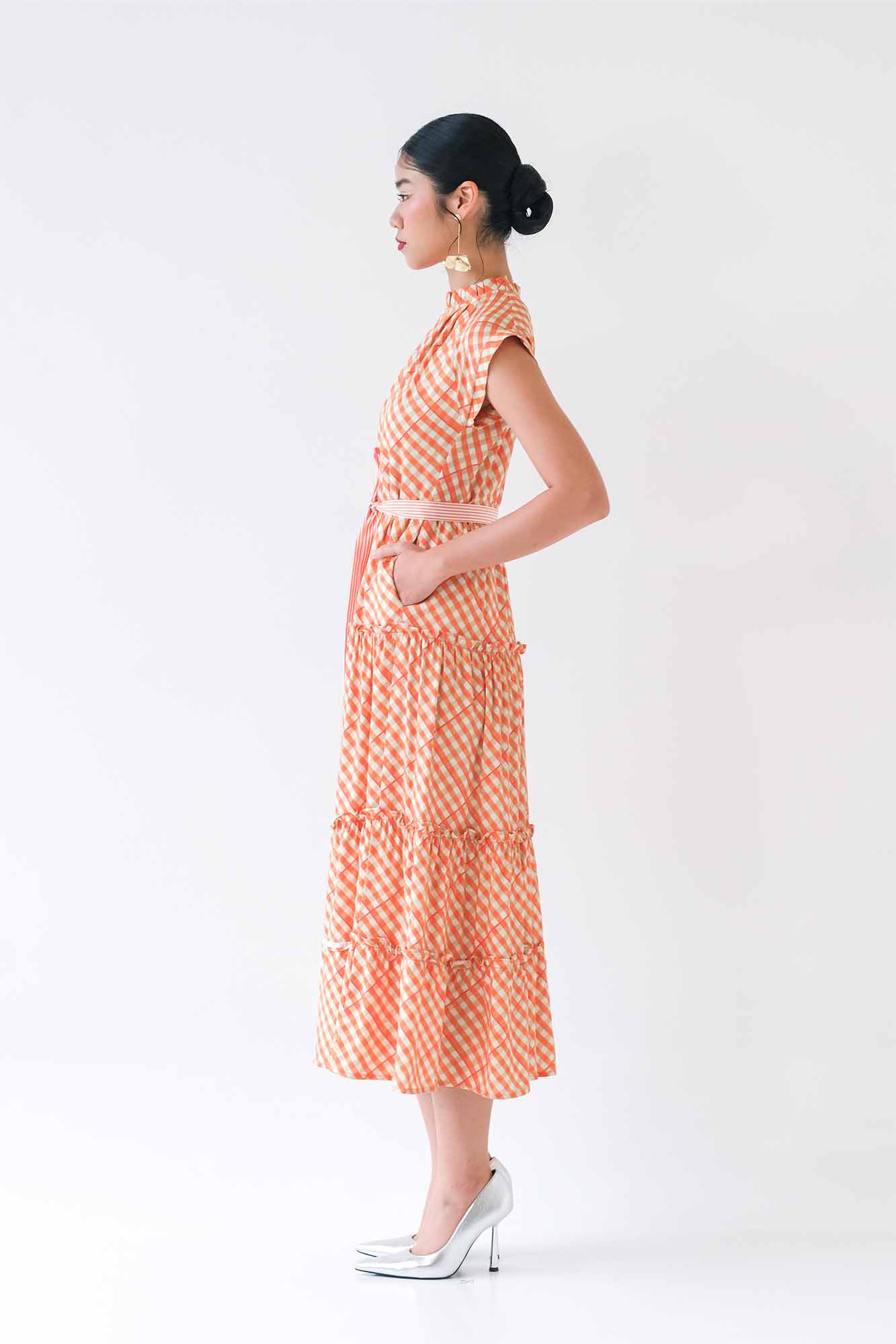 [Preorder] Mandarin Check Tiered Maxi Dress