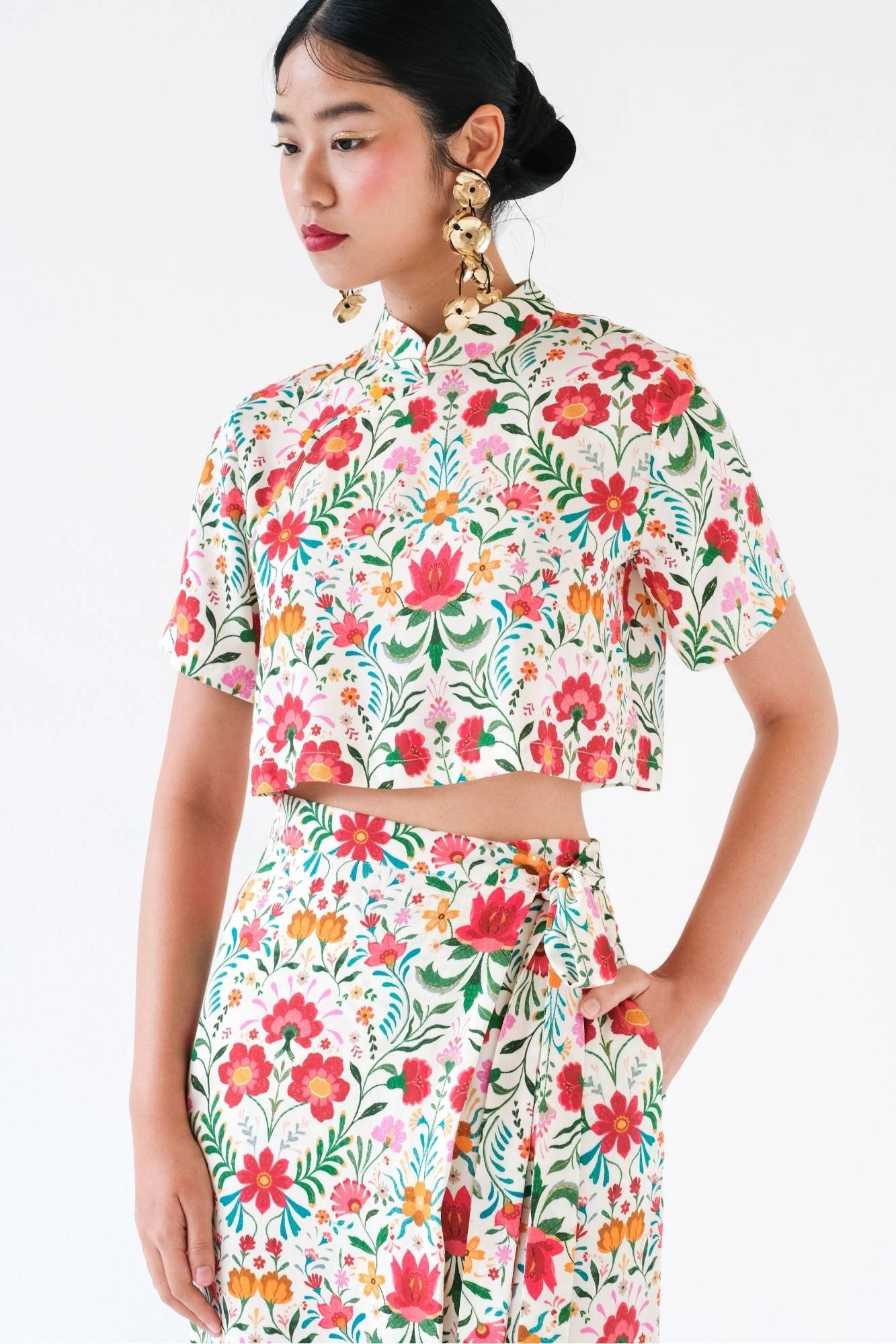 Mexican Rose Cheongsam Top