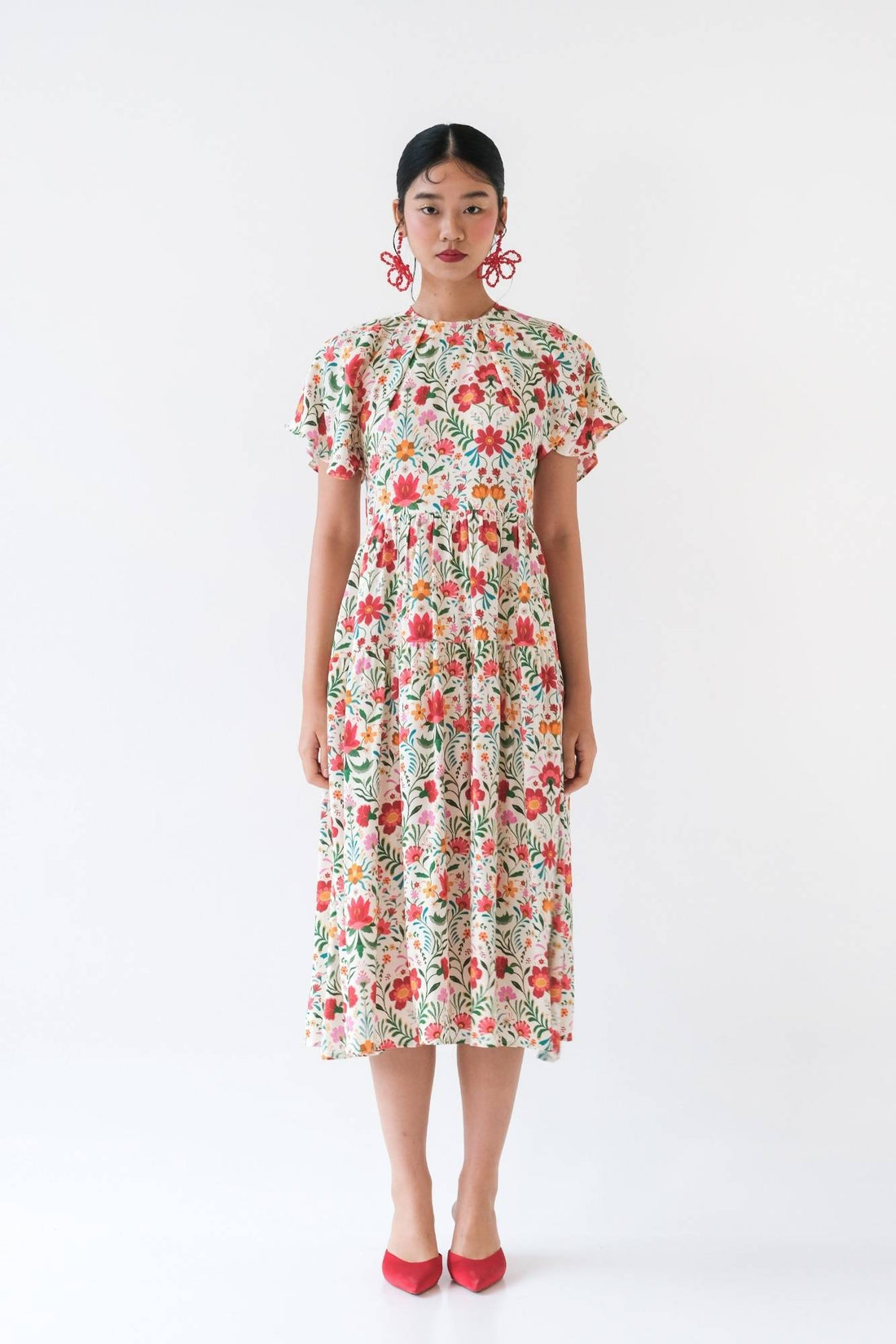 Mexican Rose Flutter Midi Dress