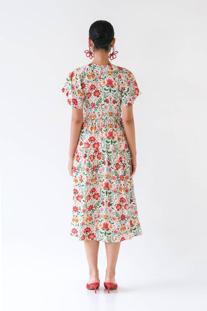 Mexican Rose Flutter Midi Dress