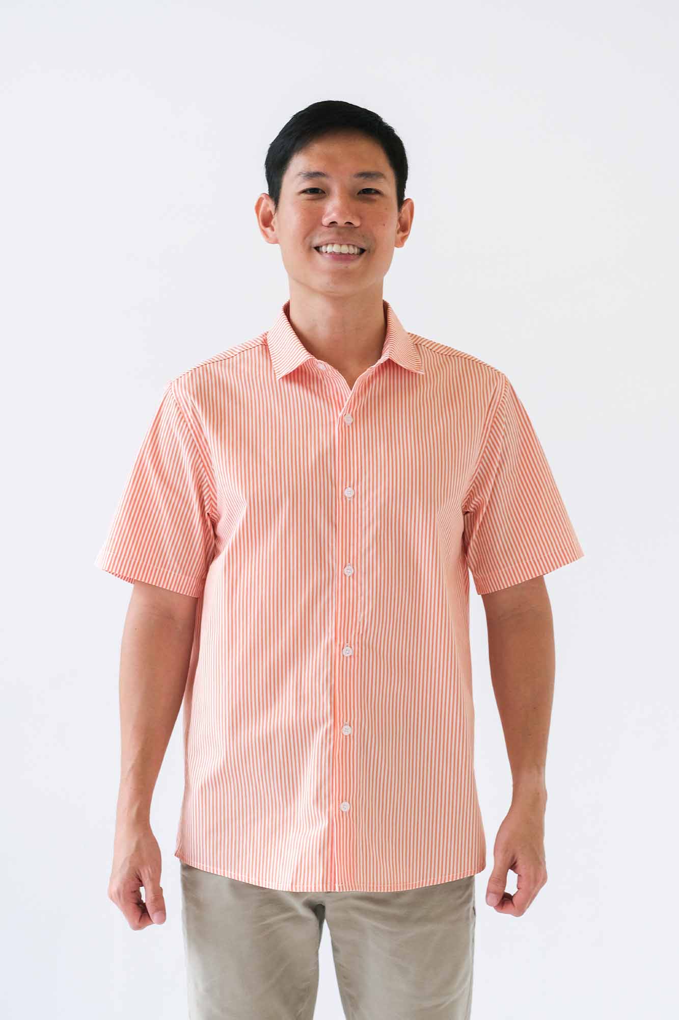 Orange Stripe Mens Collared Shirt