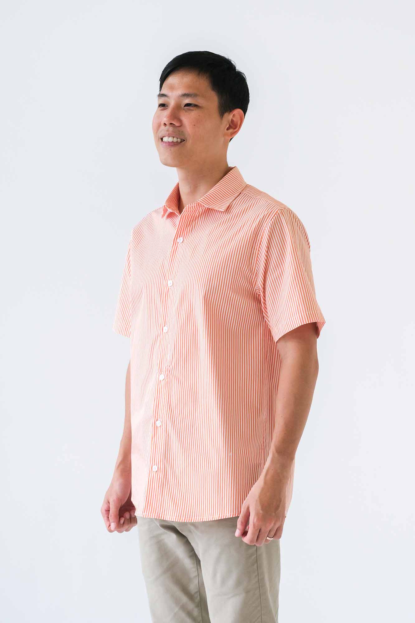 Orange Stripe Mens Collared Shirt