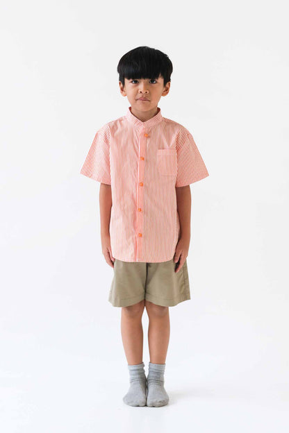 Orange Stripe Mandarin Shirt