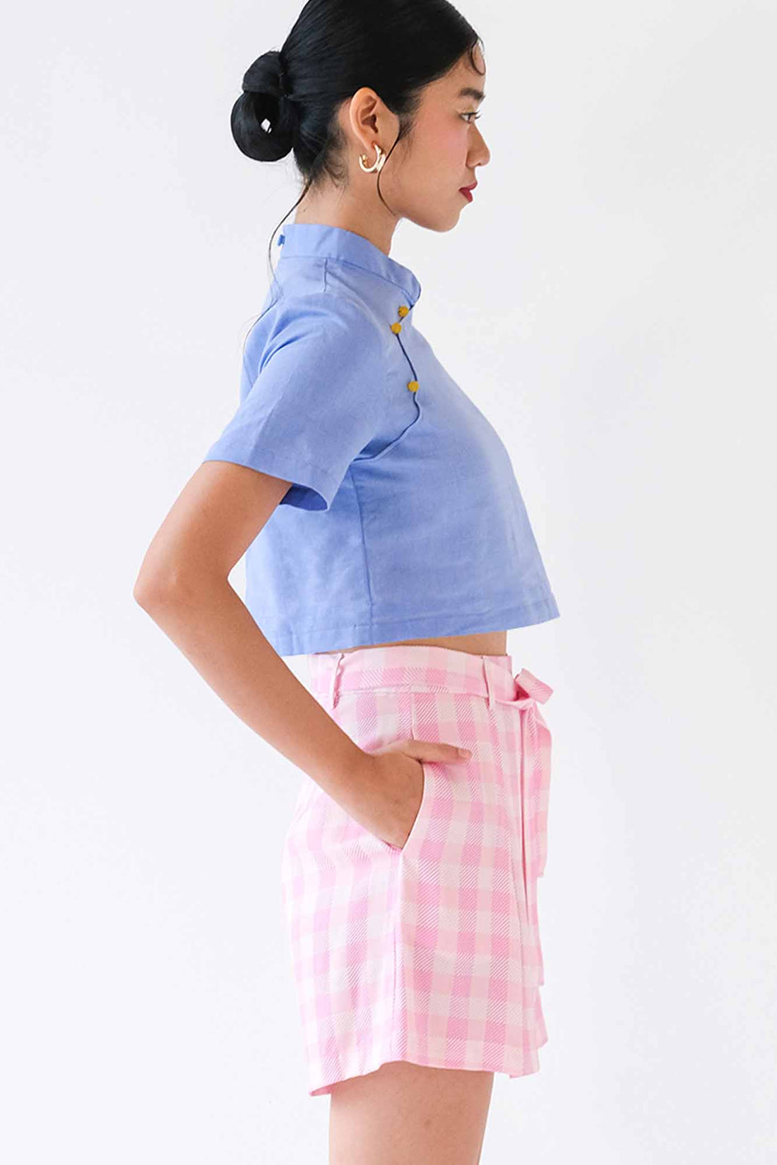 Pink Gingham Pleated Shorts