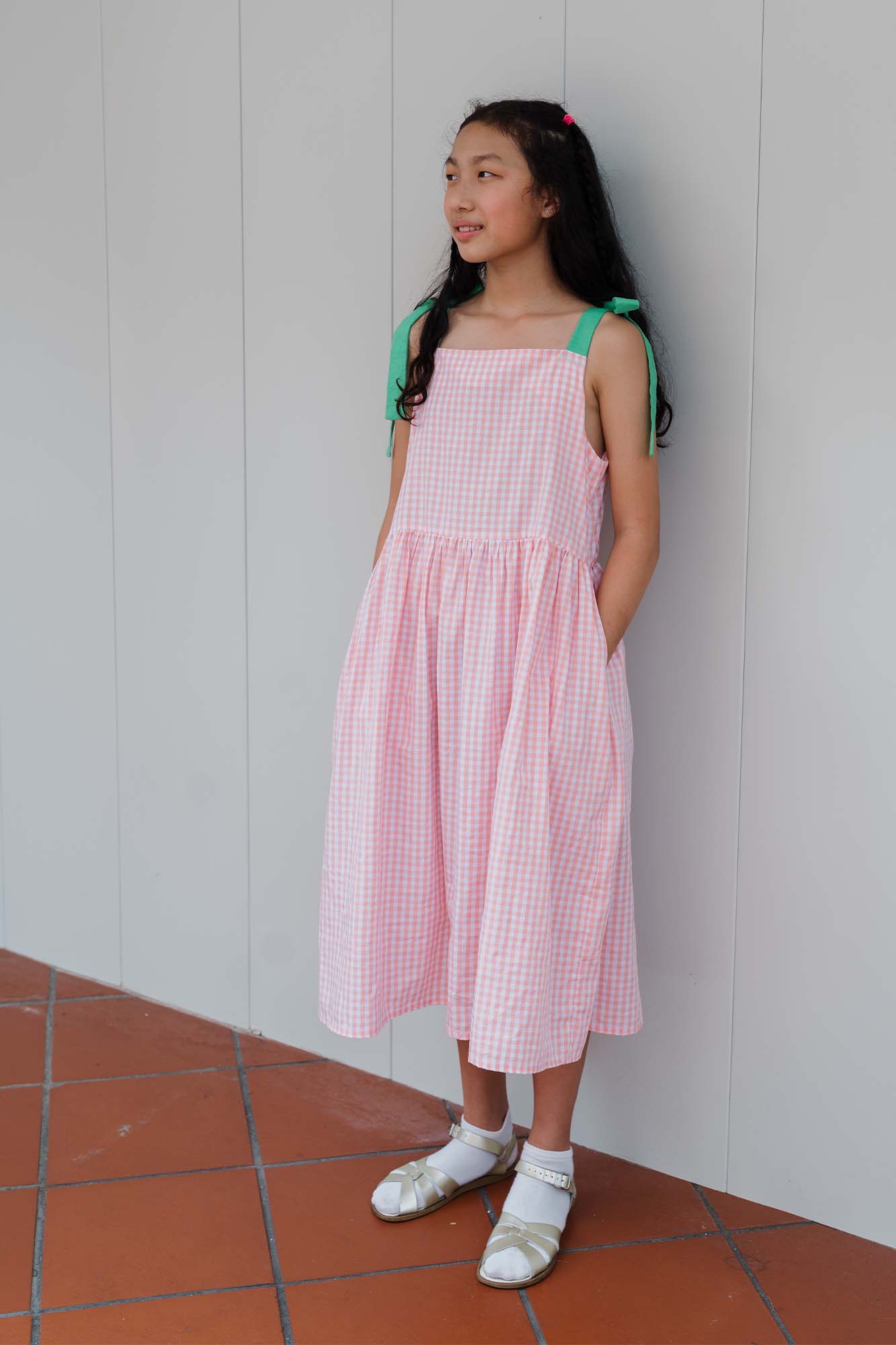 Peach Check Chloe Dress