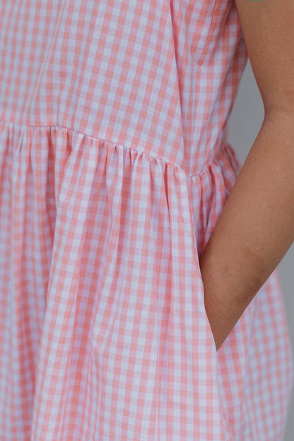 Peach Check Chloe Dress