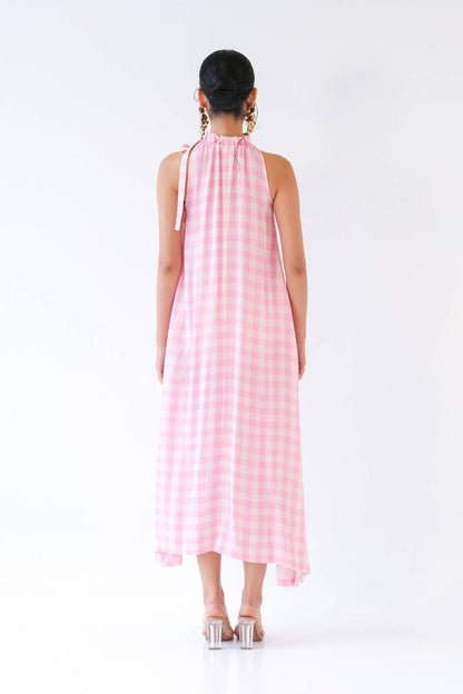 Pink Gingham Halter Maxi Dress