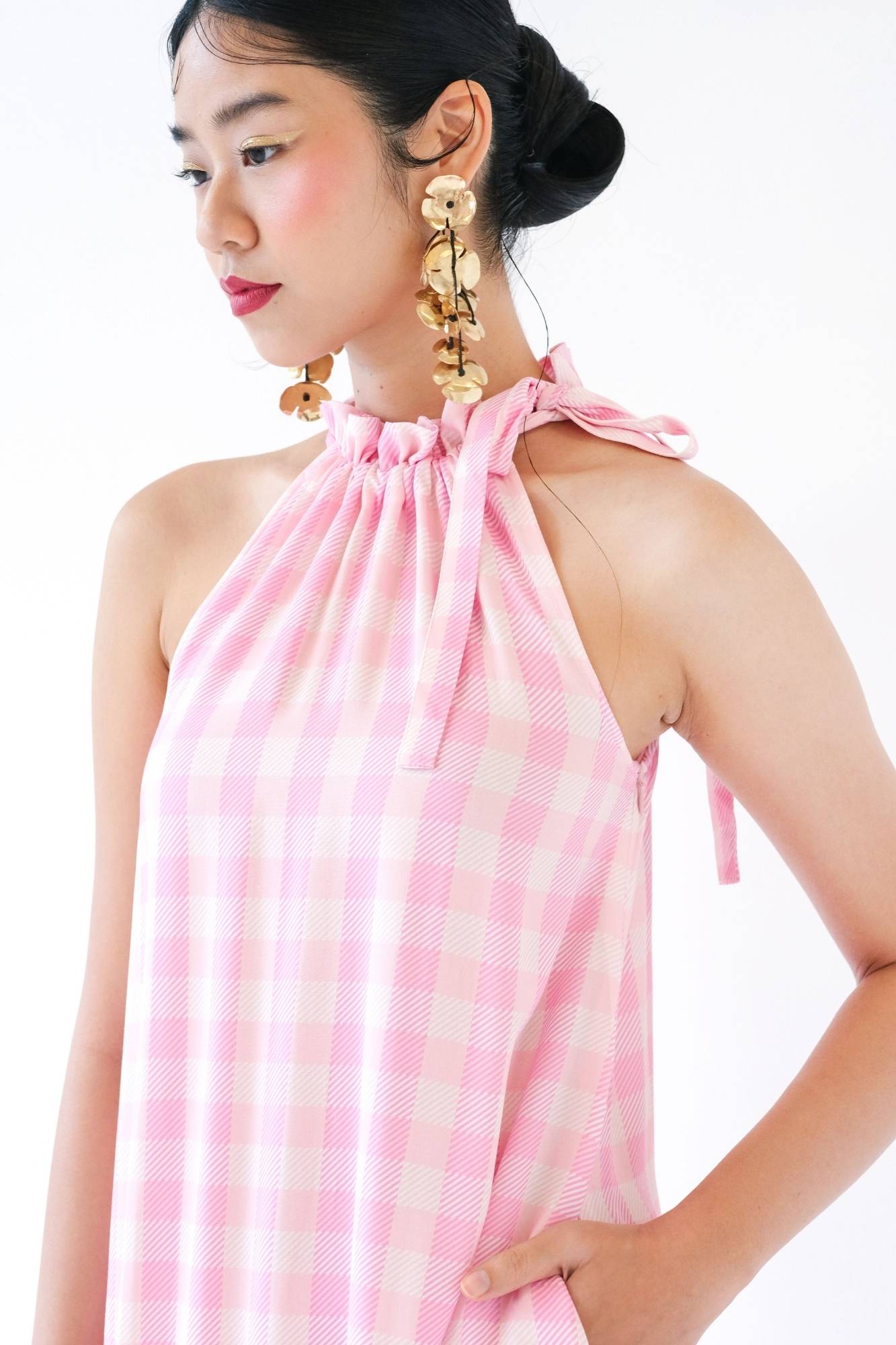 Pink Gingham Halter Maxi Dress