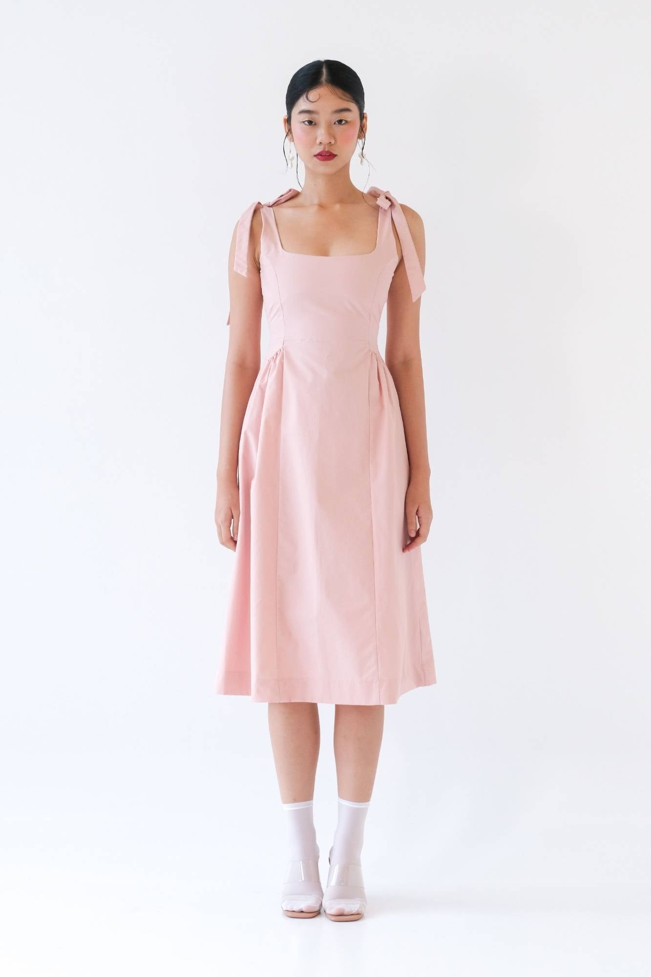 Pink Rose Shoulder Tie Dress