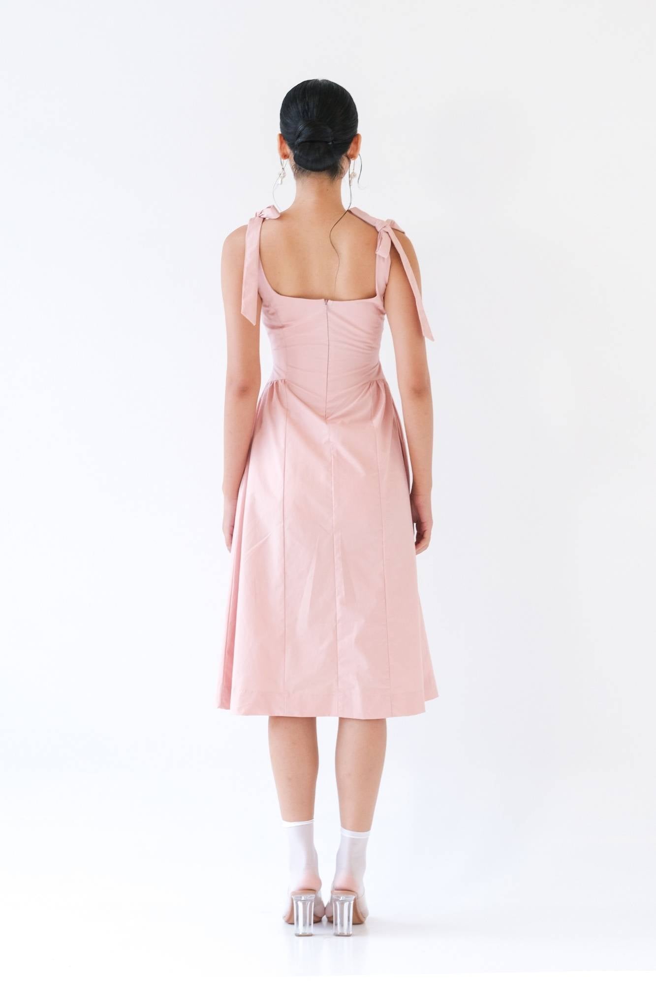 Pink Rose Shoulder Tie Dress