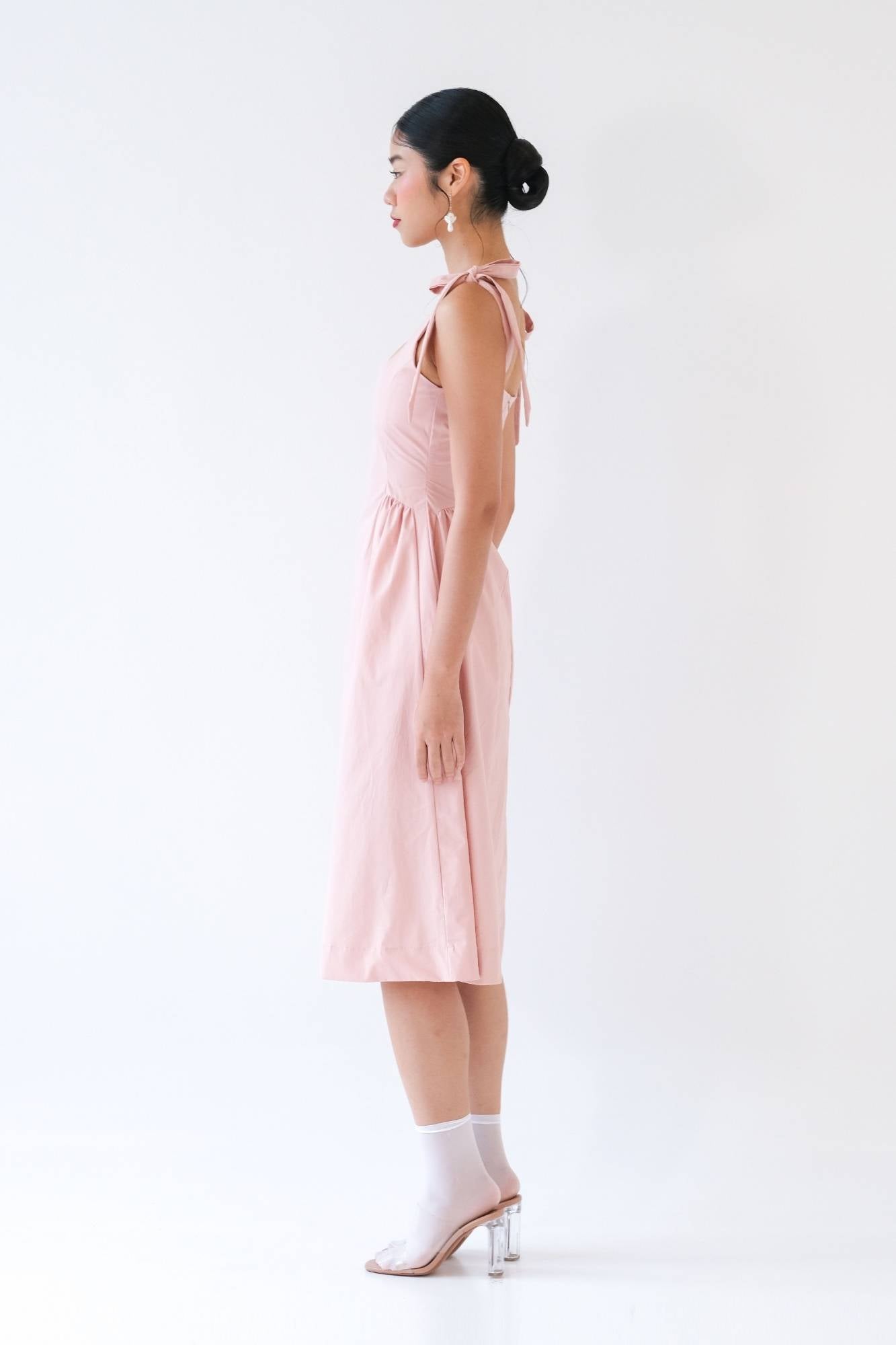 Pink Rose Shoulder Tie Dress