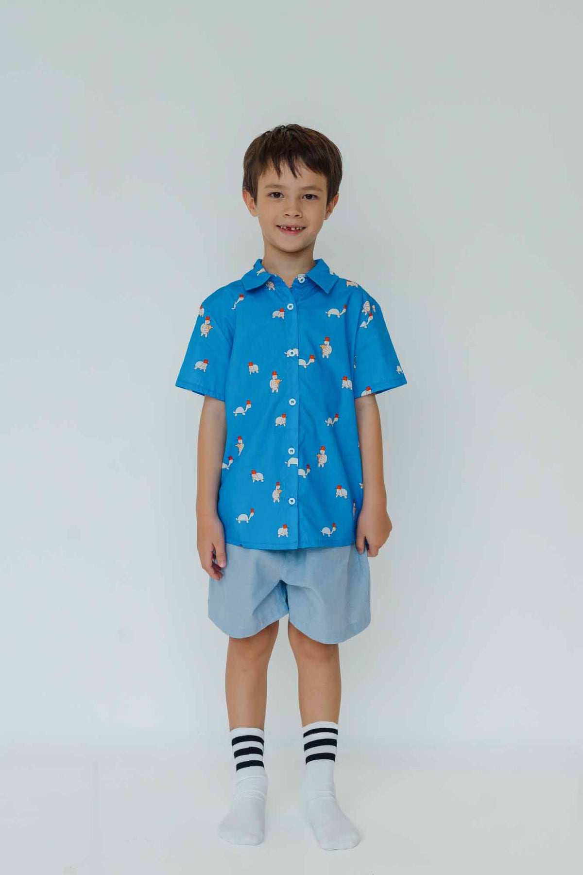 Turtle Collared Shirt - Cobalt