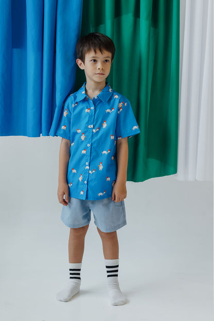 Turtle Collared Shirt - Cobalt