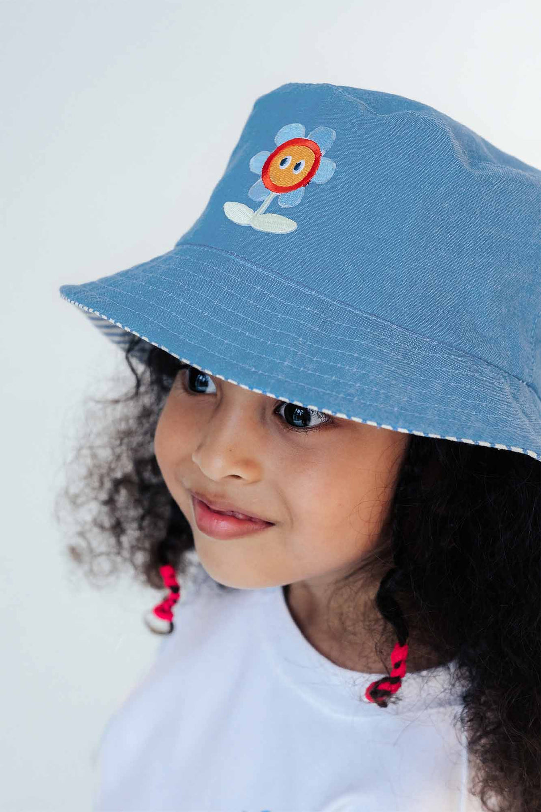 Personalisable Kids Striped Denim Reversible Bucket Hat