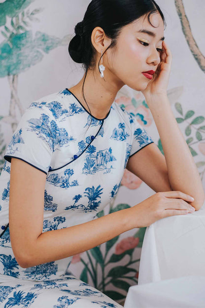 Blue Toile Button Down Cheongsam