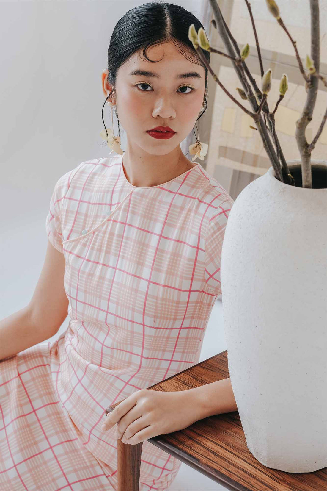 [Preorder] Rose Plaid Button Down Cheongsam