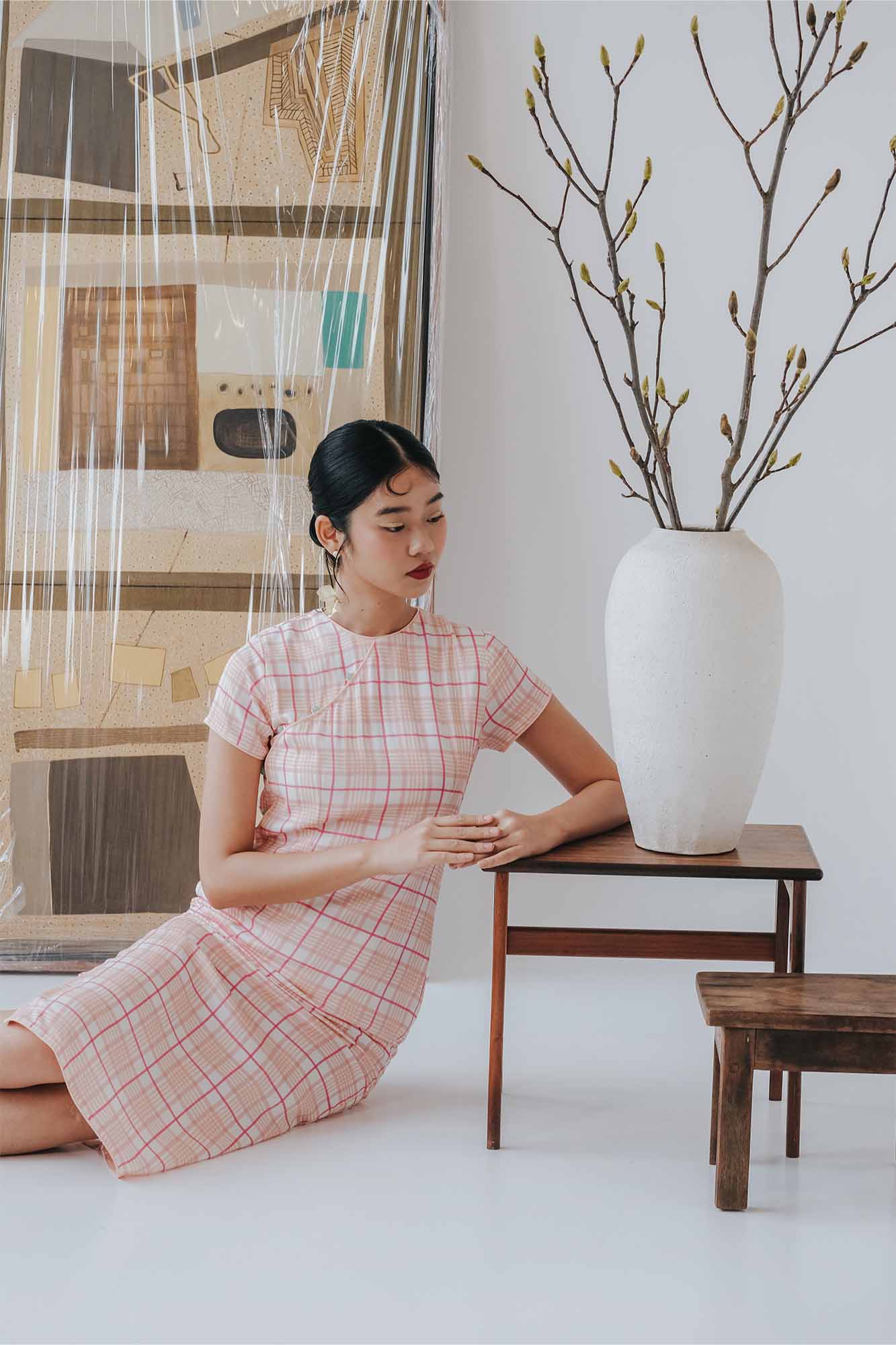 Rose Plaid Button Down Cheongsam