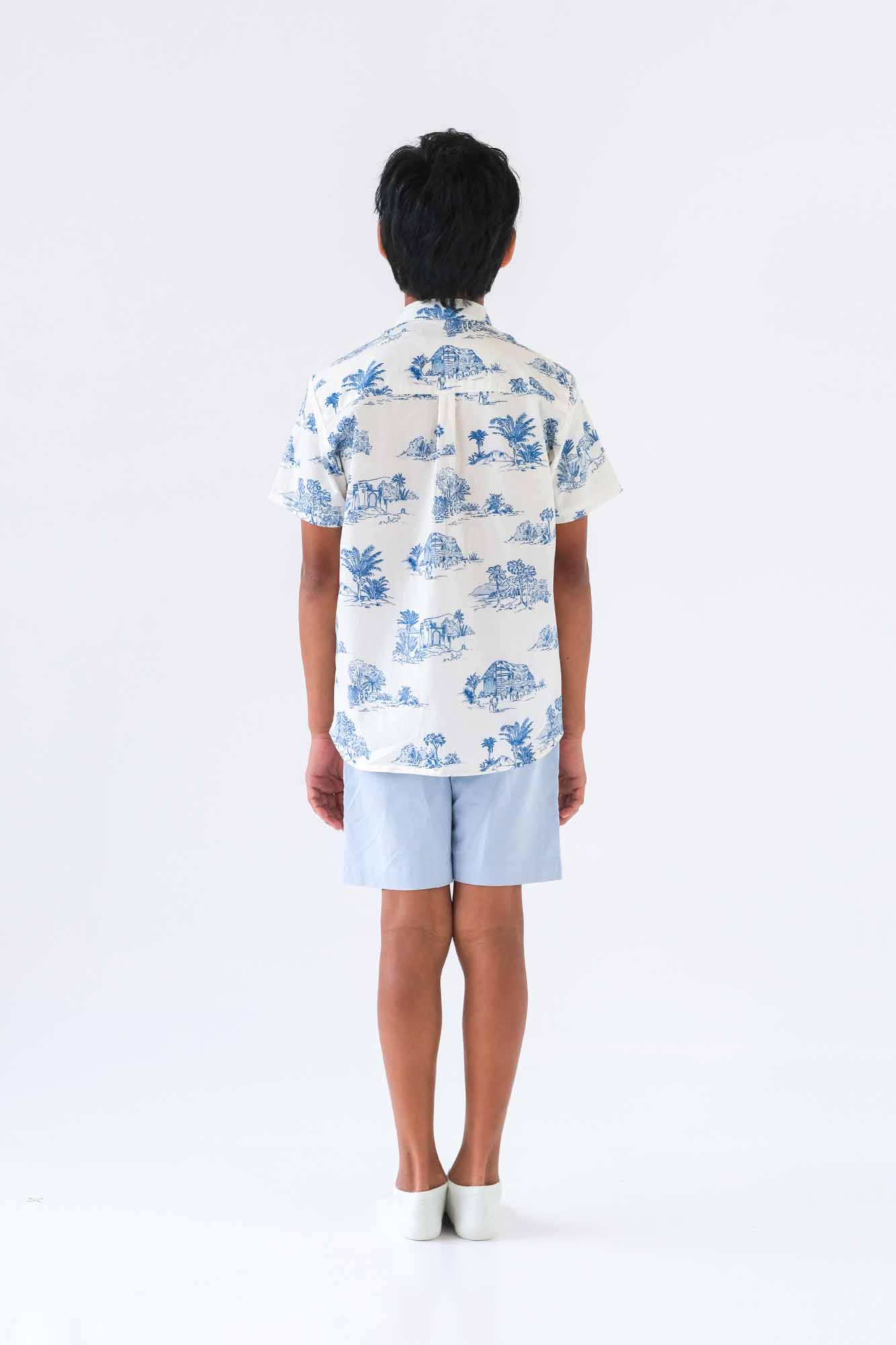 Blue Toile Mandarin Shirt