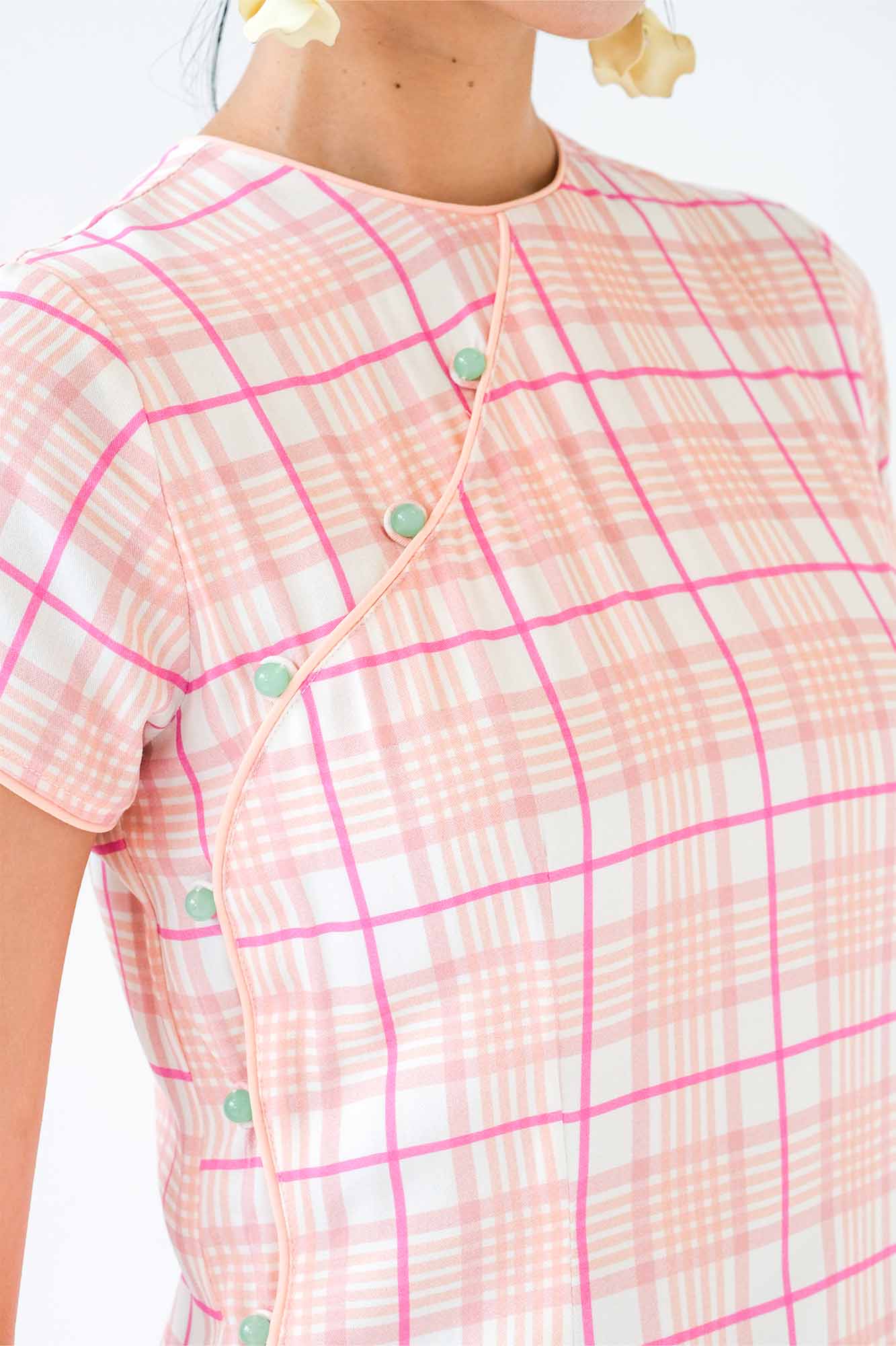 Rose Plaid Button Down Cheongsam