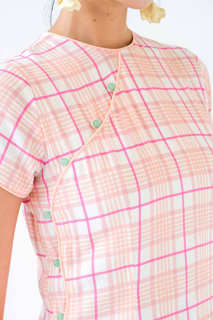 Rose Plaid Button Down Cheongsam