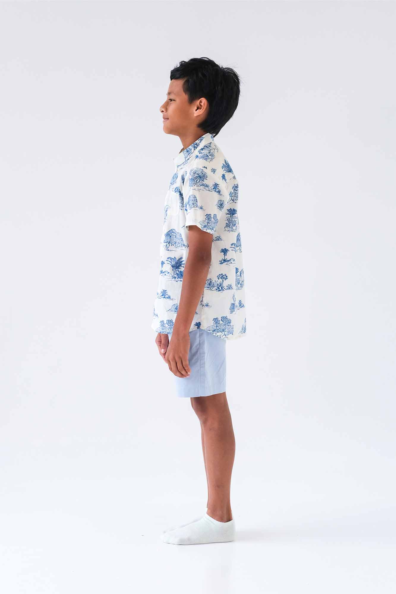 Blue Toile Mandarin Shirt