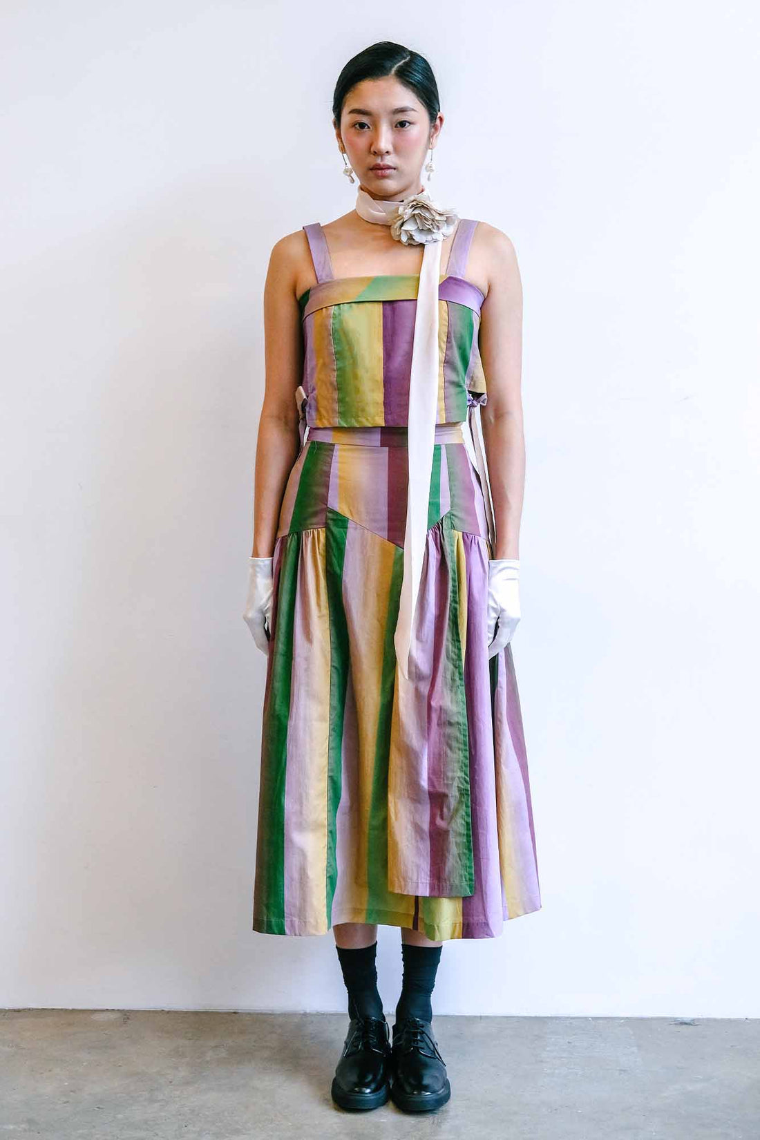 Mangosteen Striped Paneled Skirt