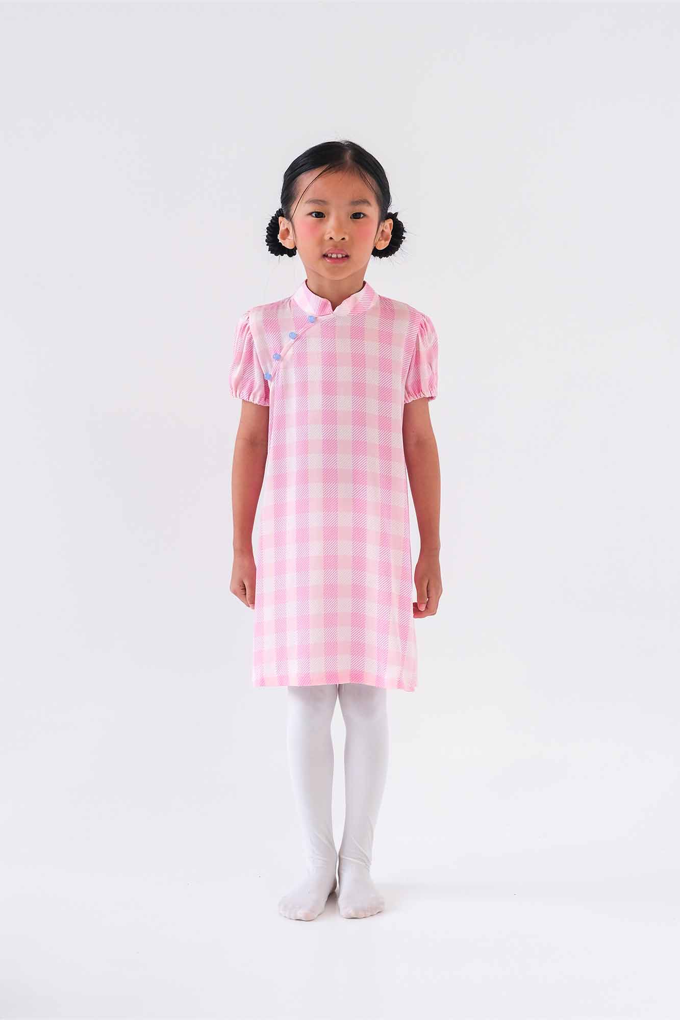 [Preorder] Pink Gingham Naomi Cheongsam