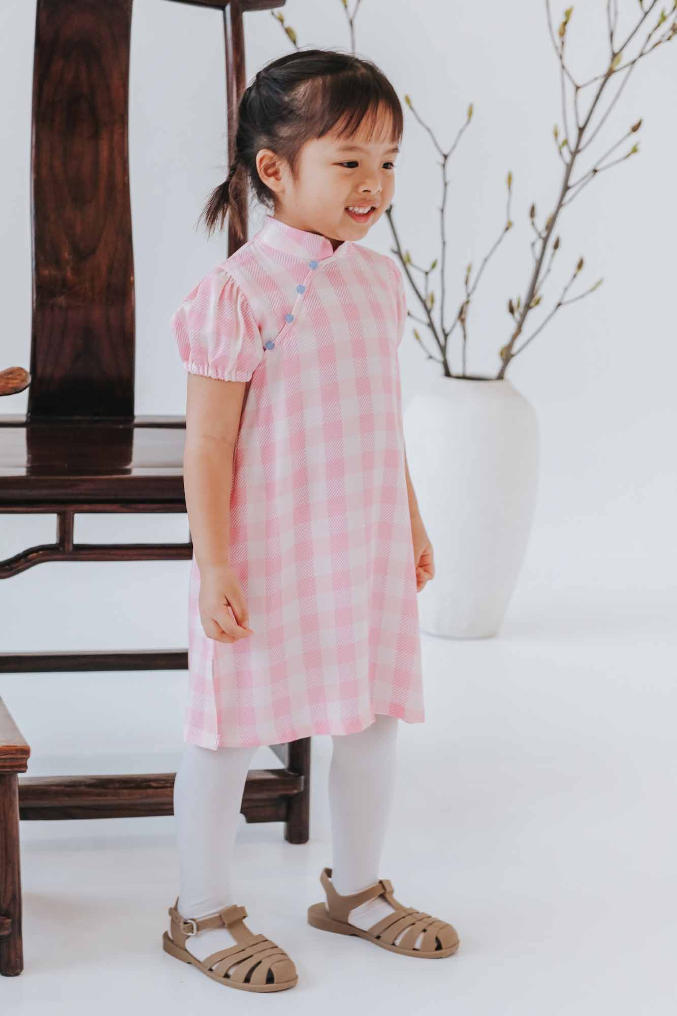 [Preorder] Pink Gingham Naomi Cheongsam