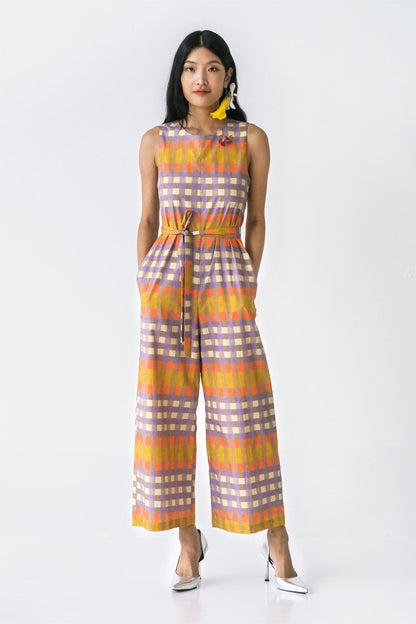 Cantaloupe Check Cinched Jumpsuit
