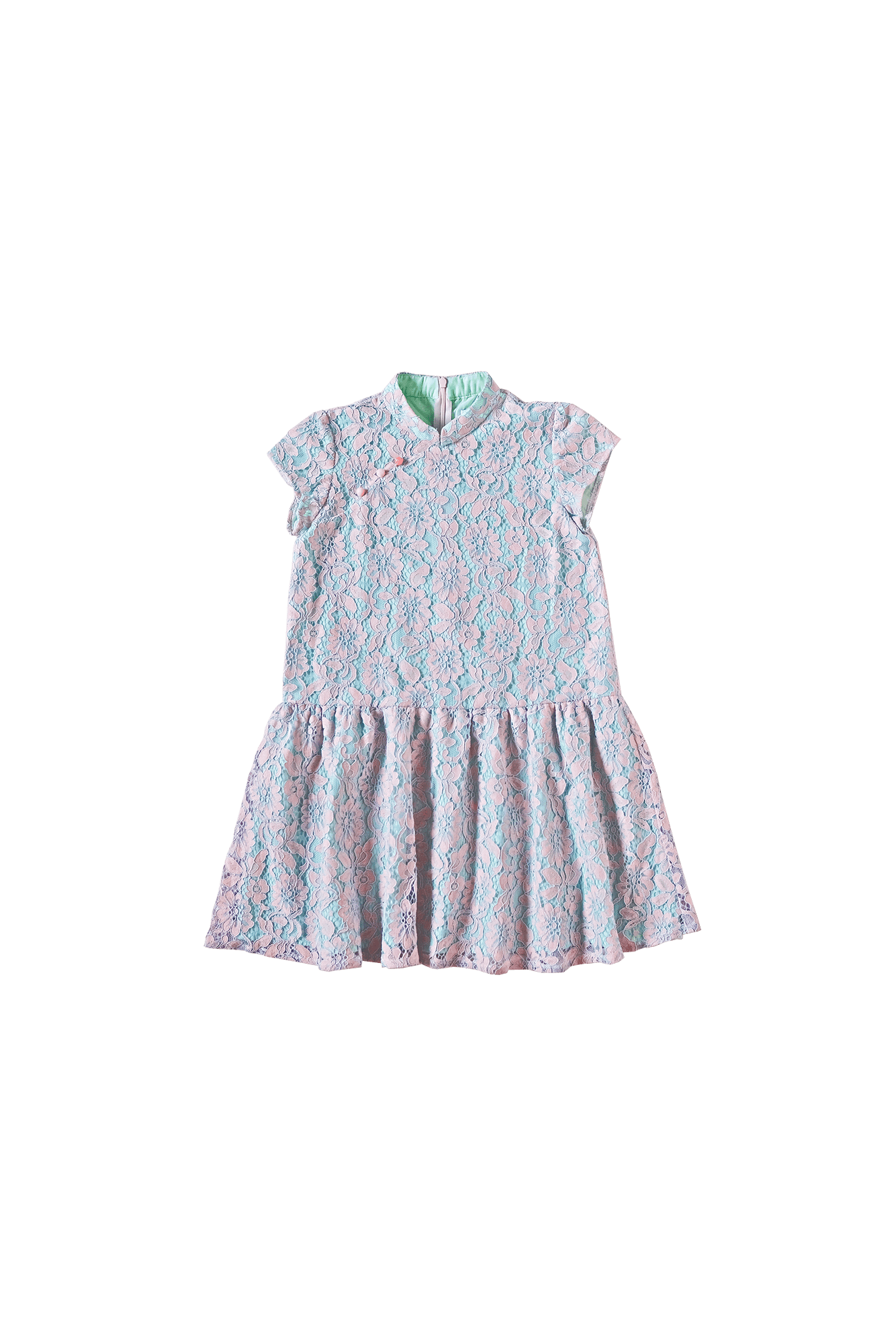 Cloud Peak Lace Drop Waist Cheongsam - Sea Apple