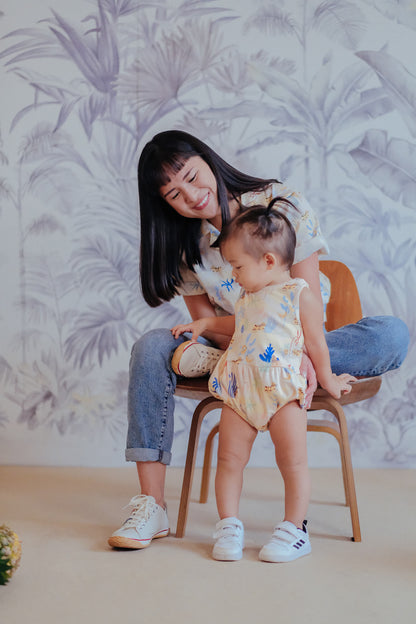 Tiger In The Forest Cream Bloomers Playsuit - Sea Apple