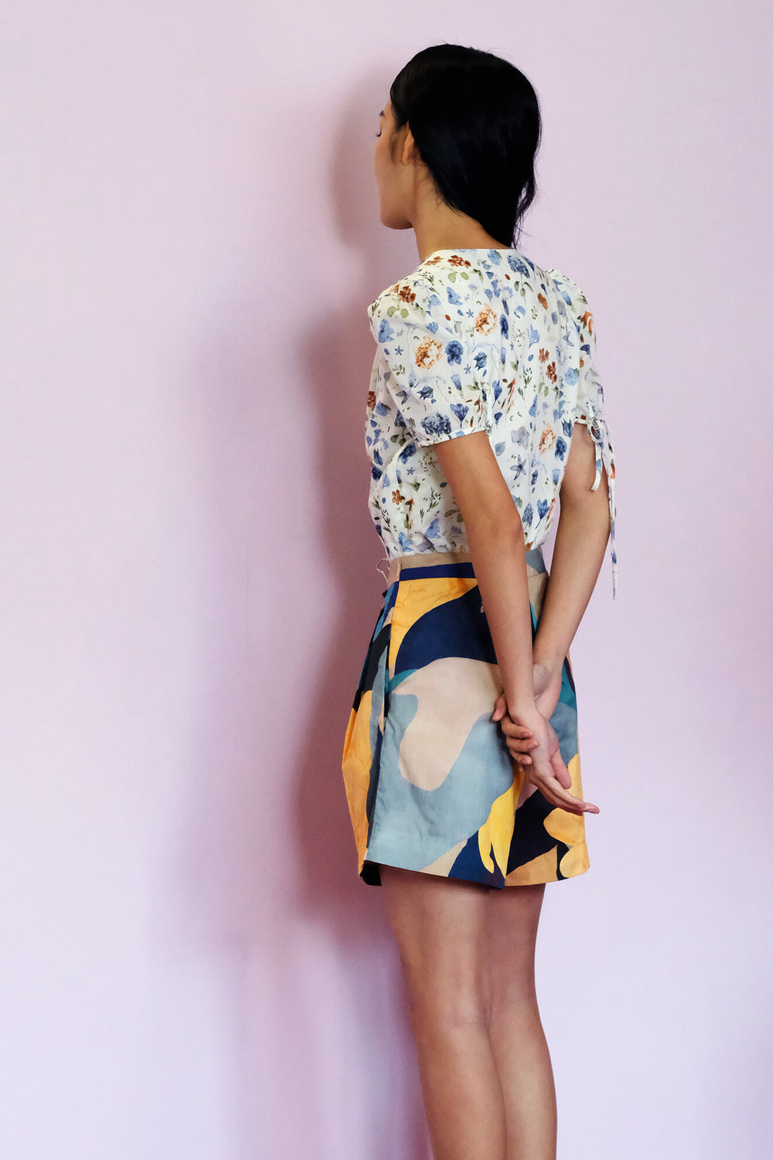 Blue Landscape Flared Shorts - Sea Apple