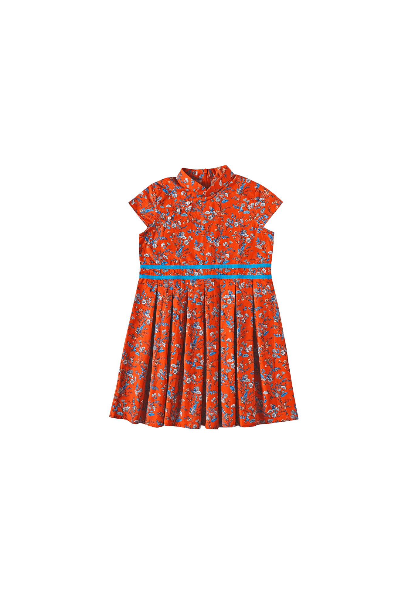 Flowering Prune Bell Skirt Cheongsam - Sea Apple