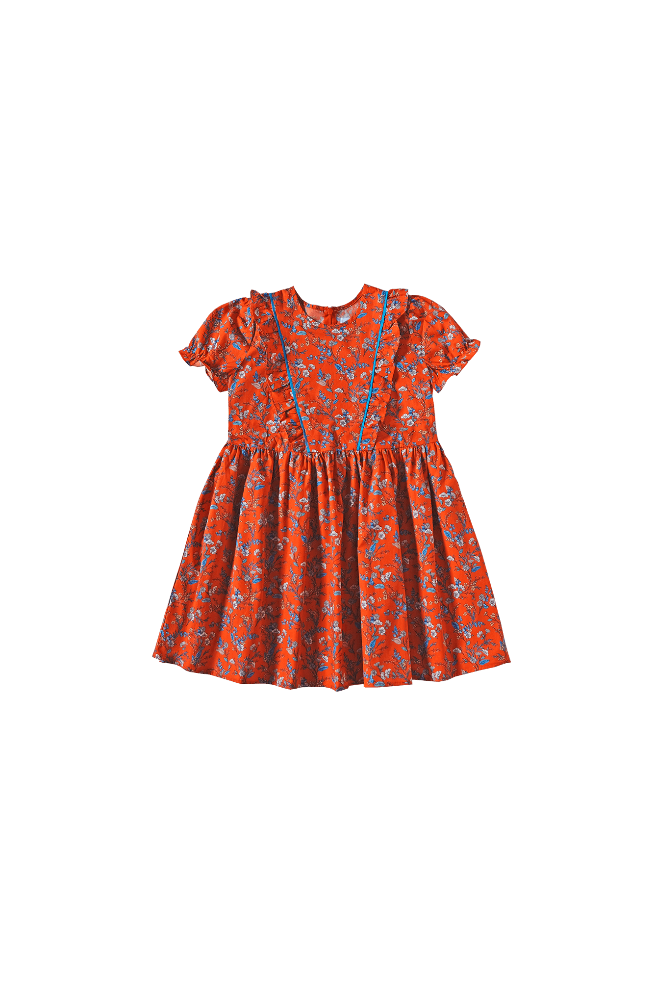 Flowering Prune Ruffled Puff Sleeve Dress - Sea Apple