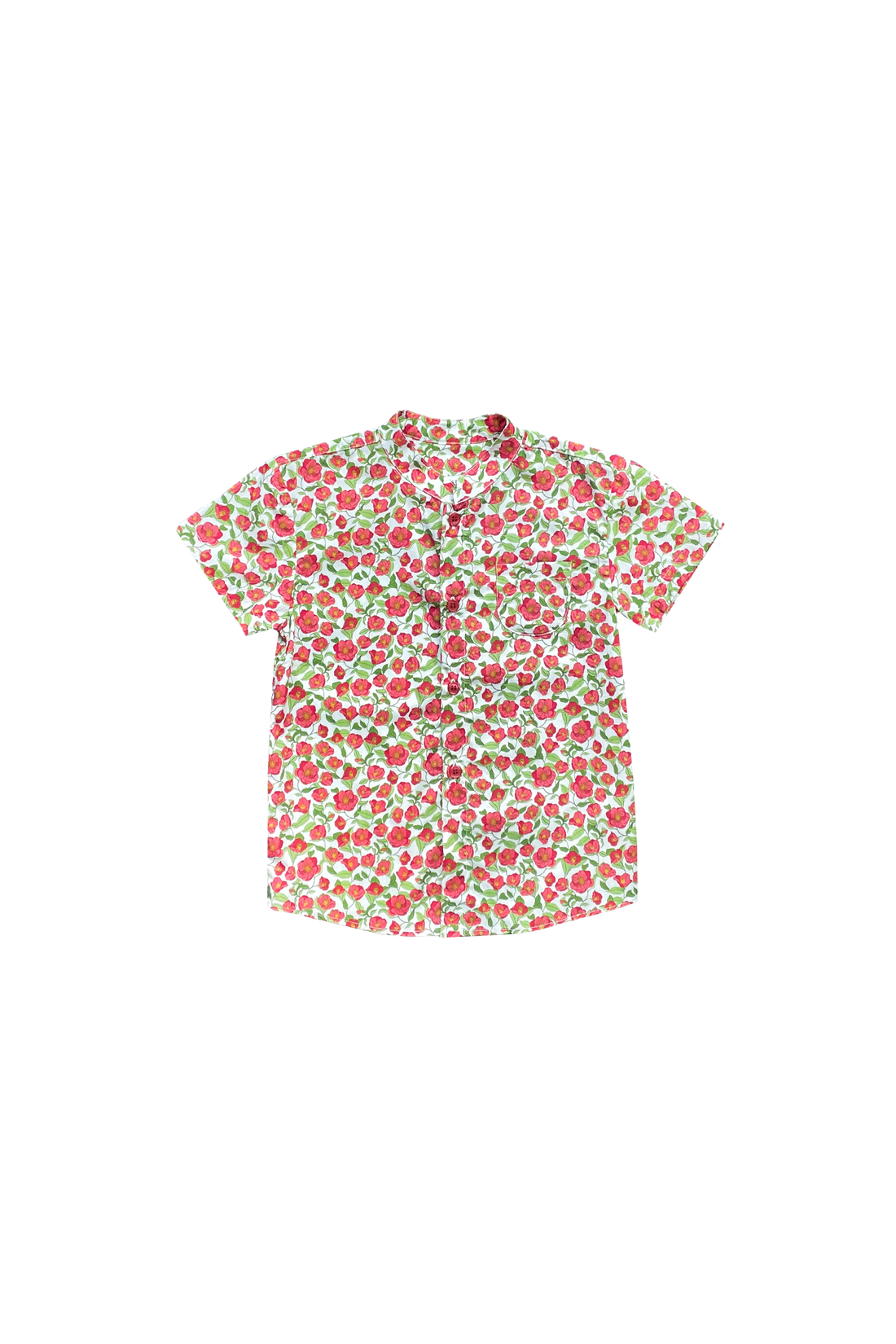 Red Camellia Mandarin Shirt