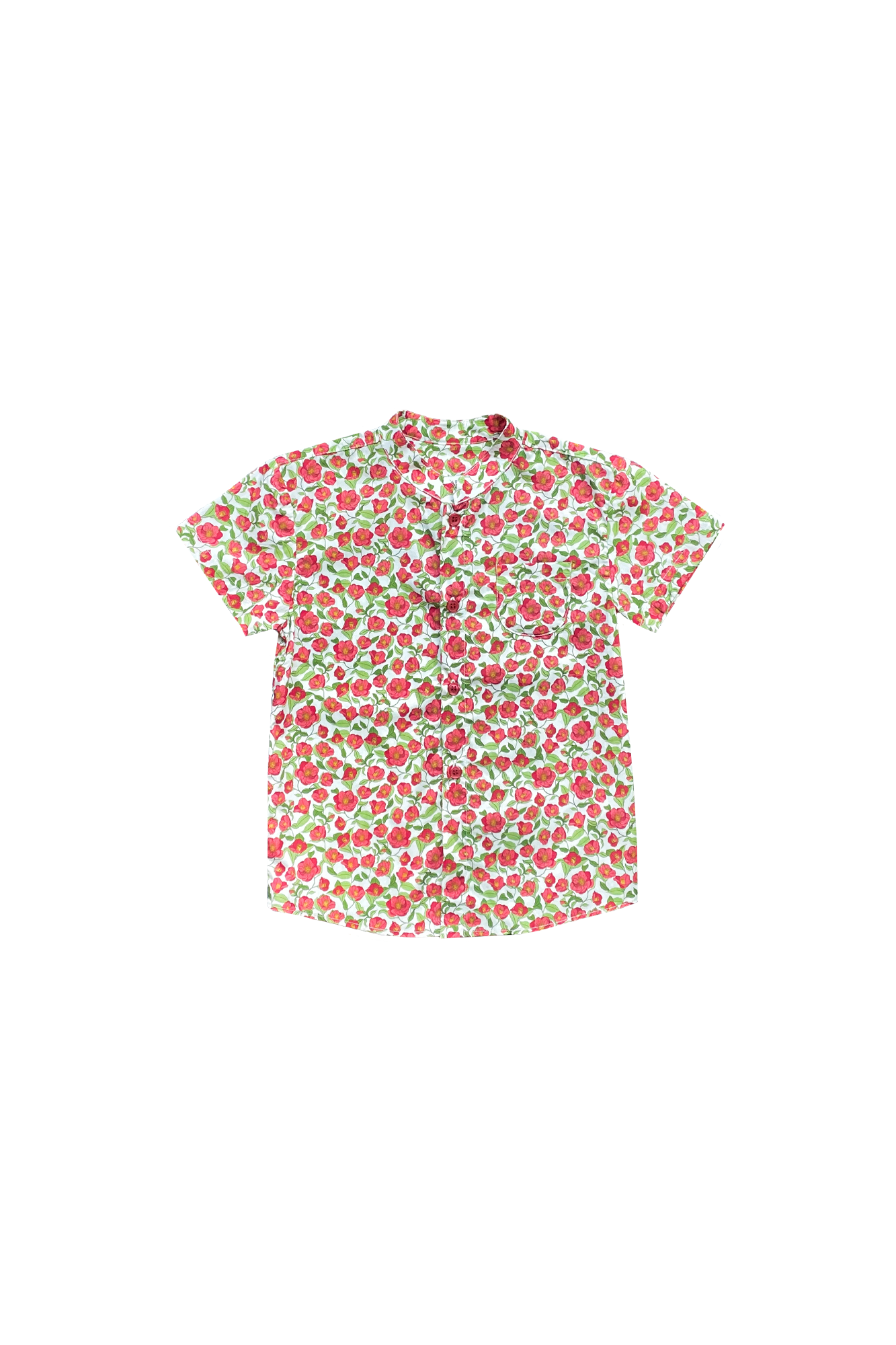 Red Camellia Mandarin Shirt