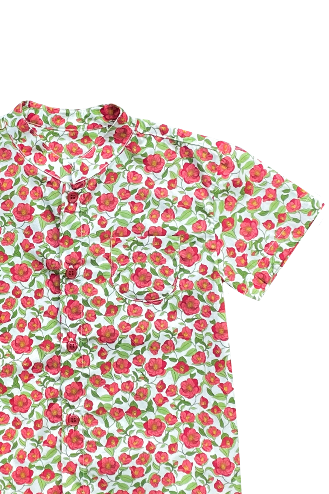 Red Camellia Mandarin Shirt