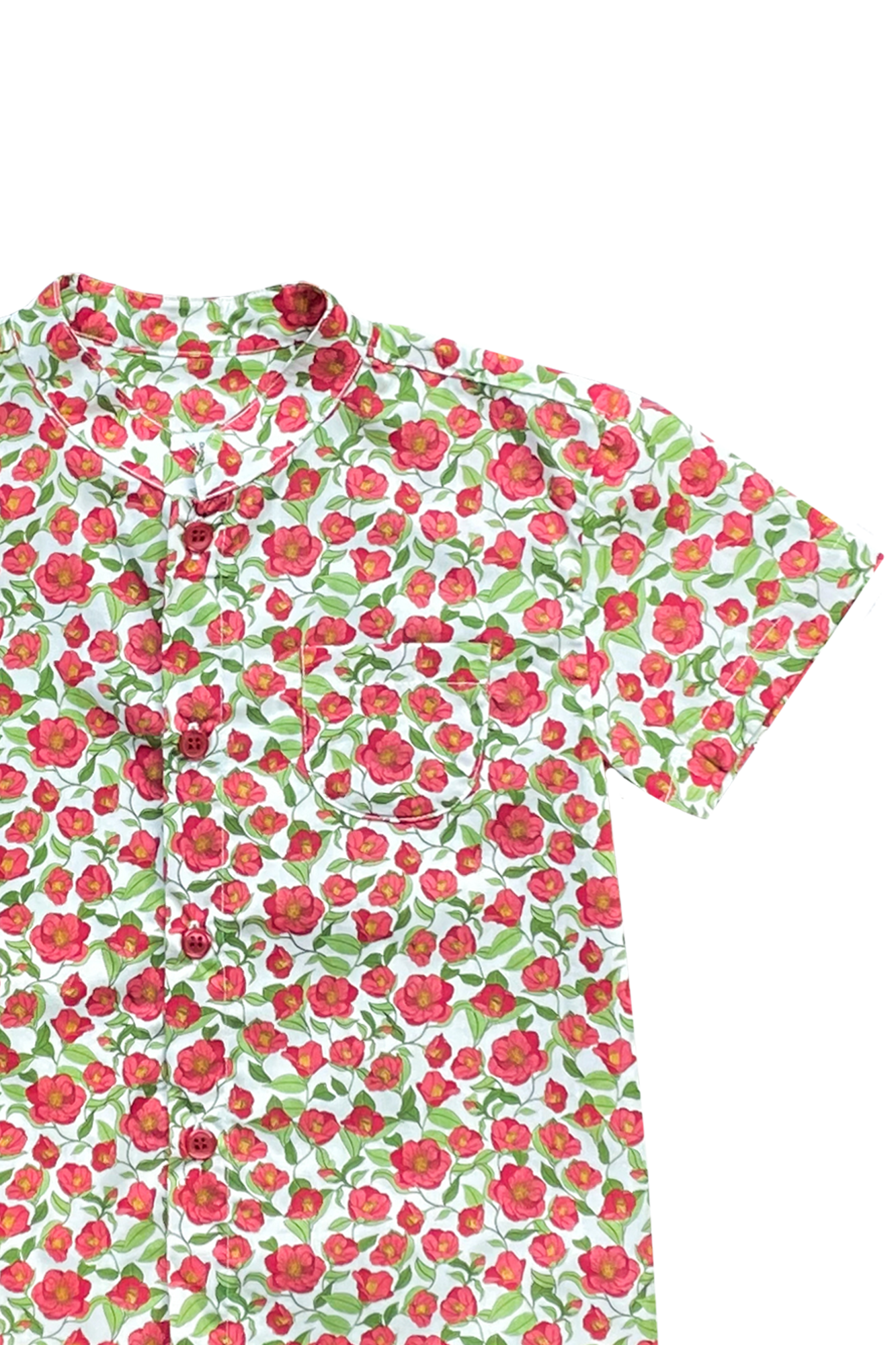 Red Camellia Mandarin Shirt