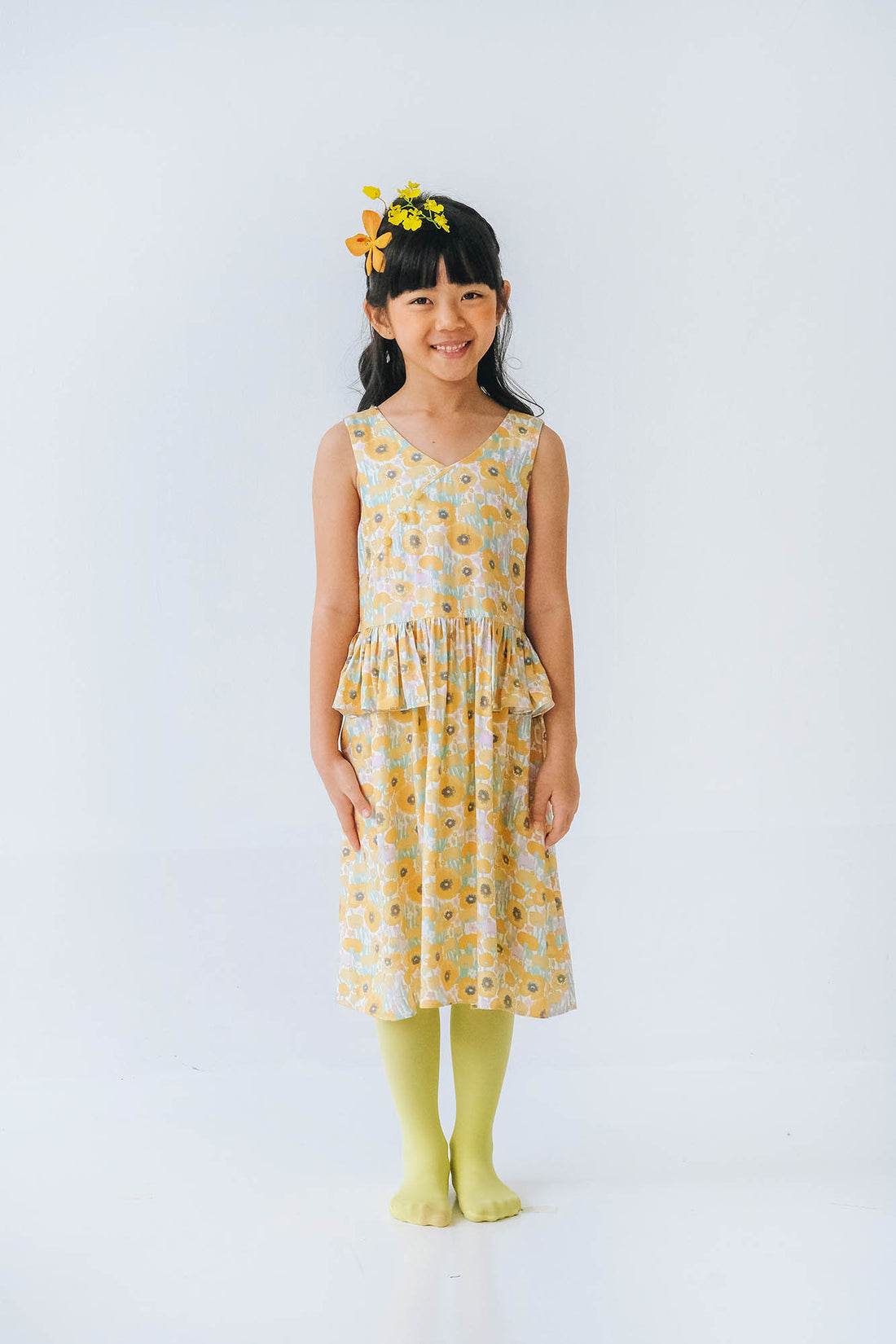 Golden Poppy V Neck Dress