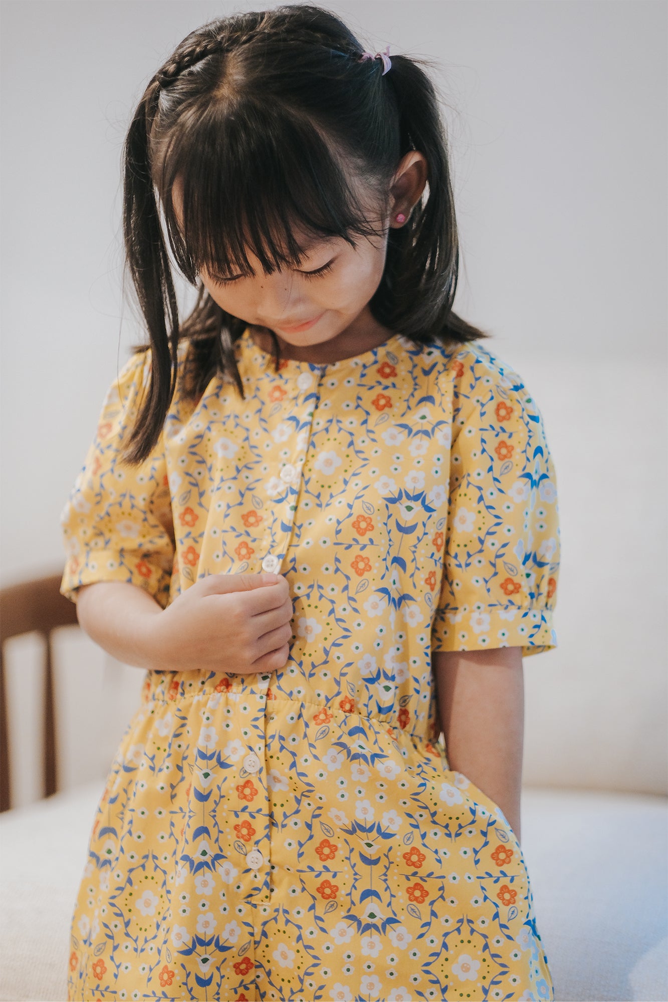 Yellow Folksy Flower Puff Sleeve Playsuit