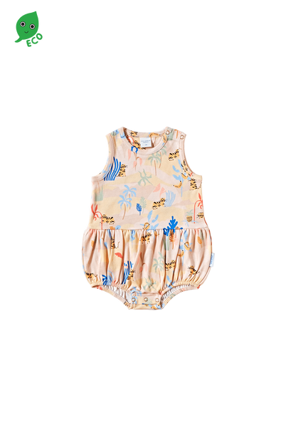 Tiger In The Forest Cream Bloomers Playsuit - Sea Apple